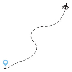 Vector illustration of an airplane flight route for travel, tourism, and vacation. Dotted line airplane. Airplane path icon.