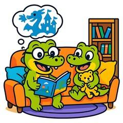 Obraz premium papa read a dragon tale for me