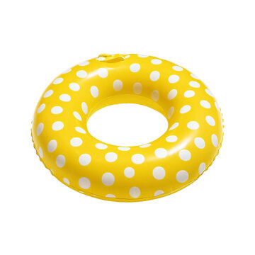 Piyal Bhaiya (5.208 x 5.208 in) - 3a polka-dot inflatable swimming ring, yellow in color with white dots, isolated on a white background with no shadows, no text in the photo, and no water, sky,