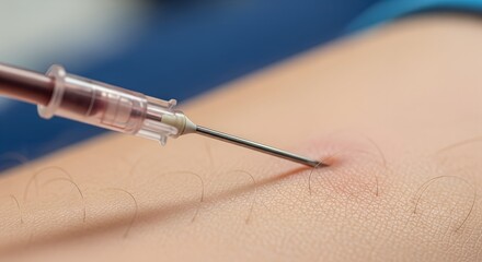 Needle inserting into skin for blood donation process  