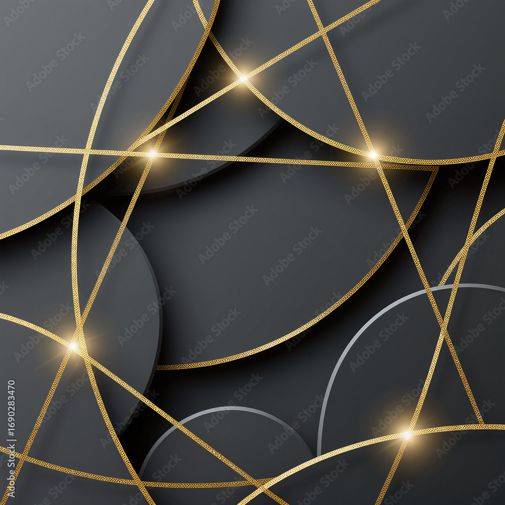 Poster intricate golden lines crisscross over a dark backdrop, forming an abstract pattern that highlights 