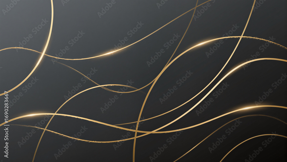 Poster intricate golden lines crisscross over a dark backdrop, forming an abstract pattern that highlights 