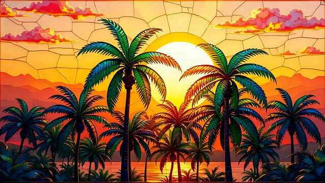 Palm trees at sunset - Powered by Adobe