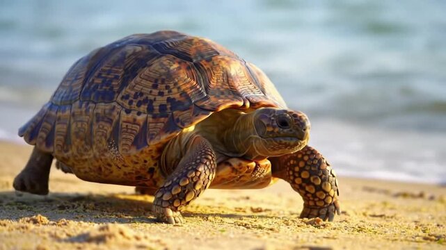 Turtle walking beach sand