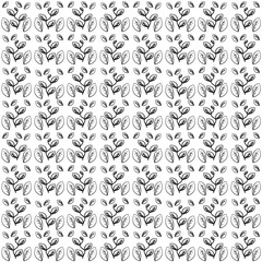 Seamless pattern with decorative floral motifs arranged inside rounded squares, illustrated in elegant black line art. The design resembles traditional tiles while maintaining a modern feel, suitable 