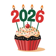 Festive 2026 birthday cupcake with candles and cherry on top