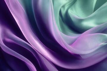 Obraz premium abstract organic flowing shapes like aurora waves, green to purple gradient, subtle silk fabric texture, dreamy and futuristic design