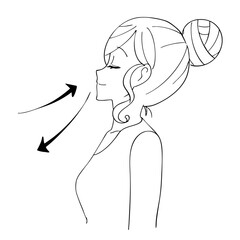 鼻から呼吸をする女性の白黒イラスト