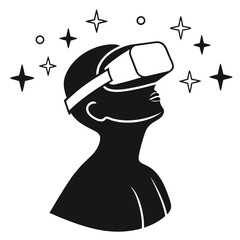 Silhouette man wearing VR headset with stars
