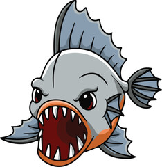 Cartoon fierce piranha fish vector illustration, aggressive aquatic predator with sharp teeth, dangerous river animal design, isolated graphic for mascot, logo, or t-shirt
