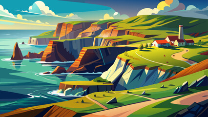 Obraz premium Copper Coast Geopark, Ireland – rugged coastal cliffs, historic mines, and vibrant geology reflect a blend of nature and human heritage.