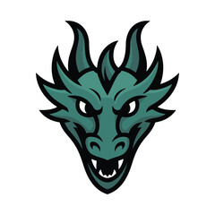 Fierce teal dragon head mascot with sharp teeth and horns