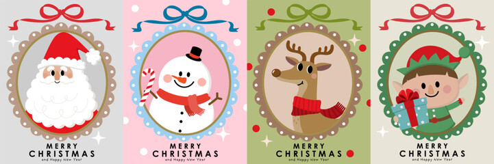 Merry Christmas and happy new year 2026 with Santa Claus, snowman, elf and deer. Holiday cartoon character in winter season. -Vector