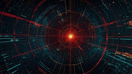 Abstract Digital Tunnel Red and Blue Data Stream Vortex