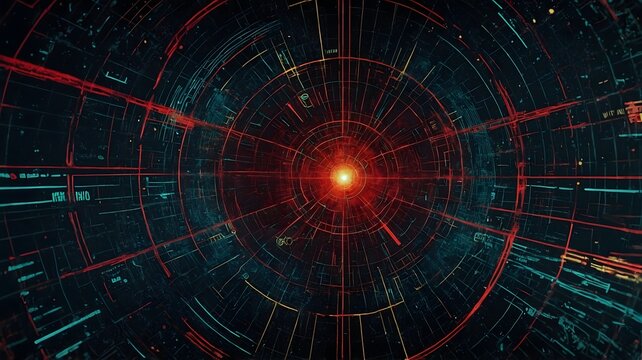 Abstract Digital Tunnel Red and Blue Data Stream Vortex