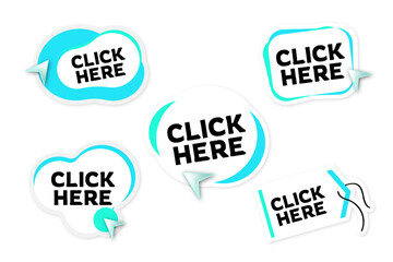 Click here set of vector stickers sticker white with green and blue bright colors