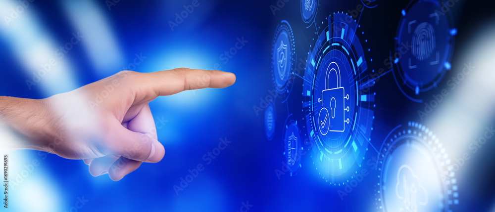 Aufkleber cybersecurity and privacy concepts to protect data. cyber security