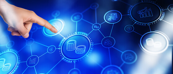 User interacts with virtual coin icons on a digital interface for transactions and rewards