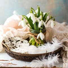 Snowdrops in a glass jar