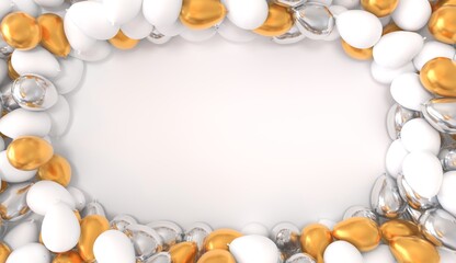 full of helium balloons on ceiling for wedding or new year party, flyer decoration, header - 3D rendering	
