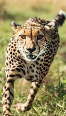 A cheetah sprinting gracefully across the expansive grasslands in pursuit of prey