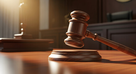 Courtroom Gavel on Desk: Legal Proceeding in Session