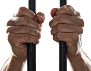 Realistic Close-Up of Hands Gripping Prison Bars