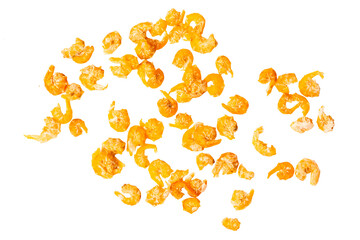 Photo of dried shrimp taken with a high-resolution camera using on a white background.