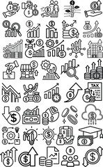Financial profit set of web icons in line style. Money income linear icon collection. Containing money savings, finance, growth, investment, payment, earnings, management and more. Editable stroke,
