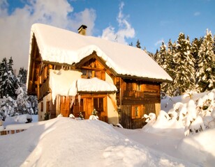Snowy chalet in the mountains