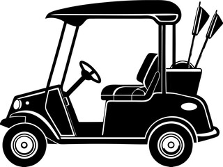 Golf Cart with Clubs and Flag Vector