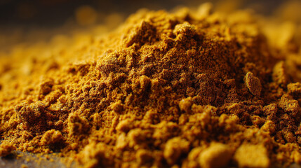 Close-up of golden ground spice powder.