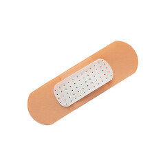 A single adhesive bandage with a white absorbent pad for wound care isolated on transparent background