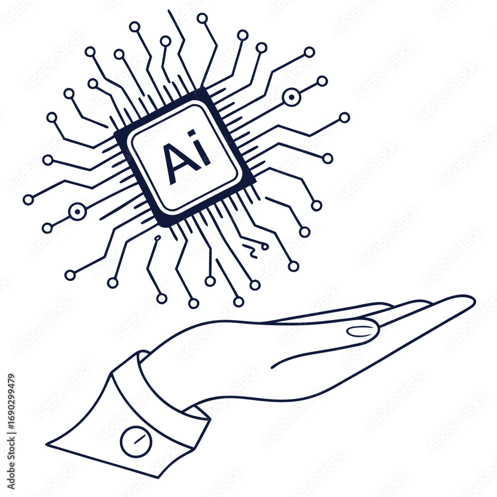 Poster vector art of artificial intelligence in hand, showcasing the concept of ai technology and its poten