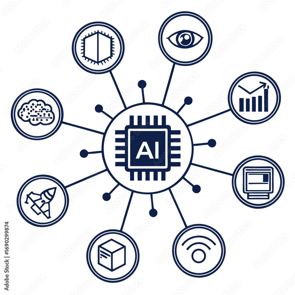 Fototapete vector art of artificial intelligence concept showcasing a central processing unit with ai lettering