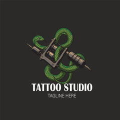 Tattoo Studio Emblem with Snake and Tattoo Equipment