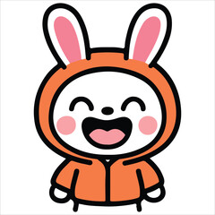 Fototapeta premium Happy Bunny in Orange Hoodie Costume Cute Cartoon Illustration