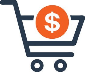 A dark blue shopping cart displays an orange coin adorned with a white dollar sign © Kabbo