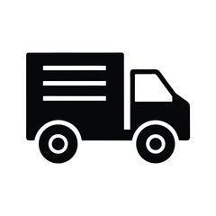 A simple black delivery vehicle with parallel lines on its container is depicted