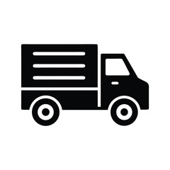 A small black transport delivery truck moves forward efficiently