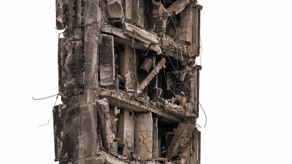 ruined street and destroyed houses in Kiev war in Ukraine