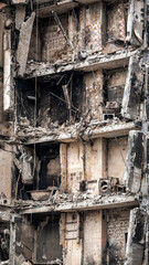 ruined street and destroyed houses in Kiev war in Ukraine