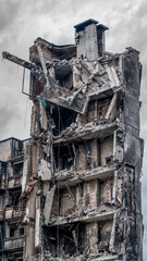 ruined street and destroyed houses in Kiev war in Ukraine