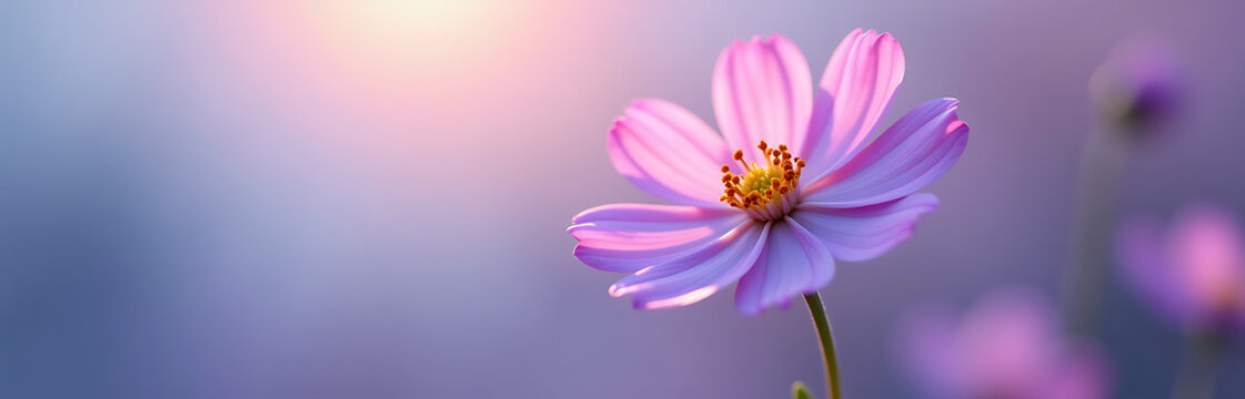 delicate purple flower takes center stage blurred background illuminated soft natural light side