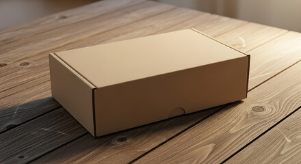The quiet presence of a light brown box, grounded on a textured wooden table.

