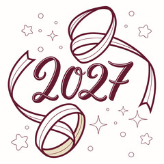 Elegant 2027 new year celebration with ribbon and stars in a festive design