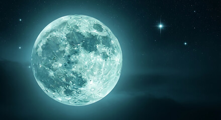 Close-up on a celestial wonder: the moon radiates with an unexpected and stunning teal across the night sky.

