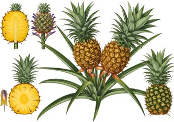Fototapeta premium Ripe Pineapple Botanical Illustration