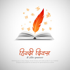 Fototapeta na wymiar Happy hindi diwas post and greeting card design hindi day celebration, hindi font letters open book for hindi diwas day celebration vector