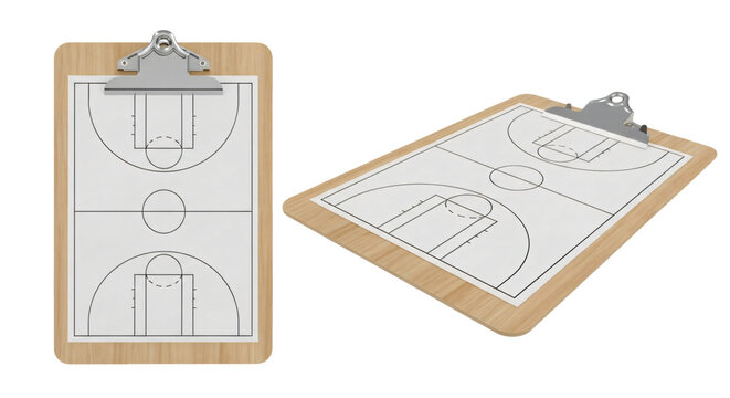 Wooden Clipboard with Basketball Court Diagram. - Powered by Adobe